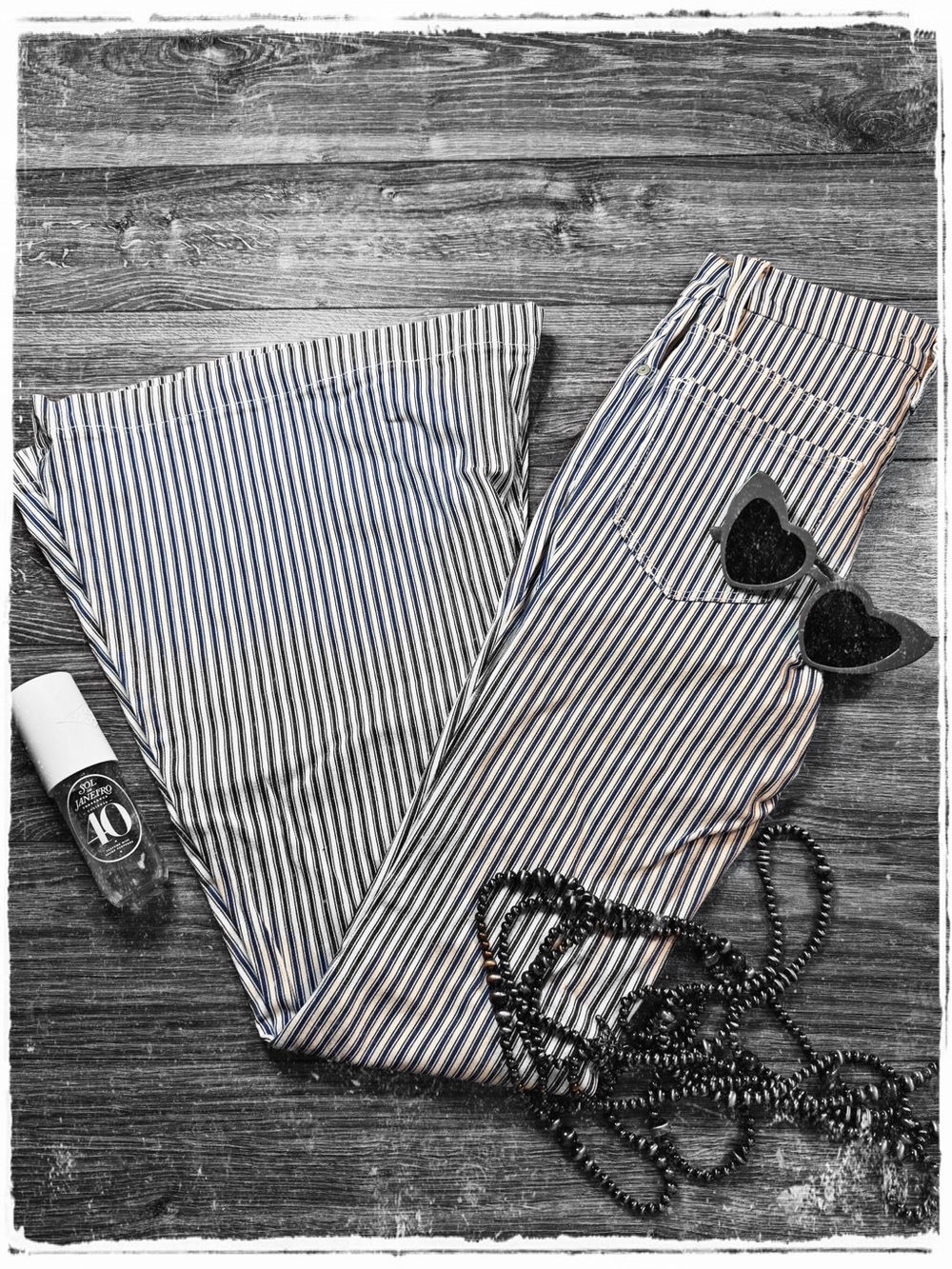 KanCan Blue and White Striped Wide Leg Jeans